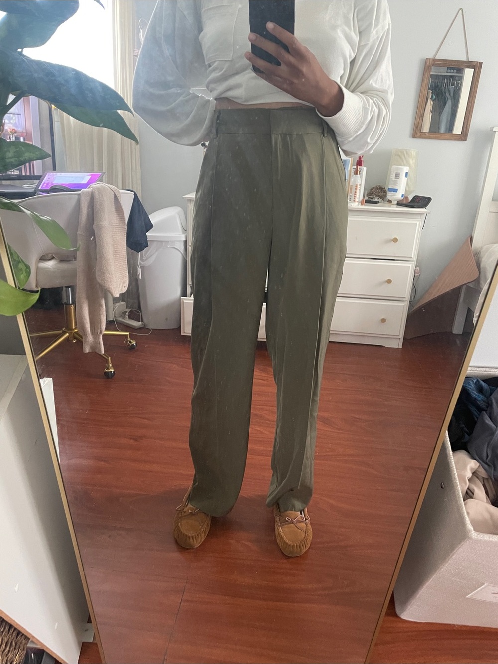 Meshki Olive Green High-Rise Pleated Trousers